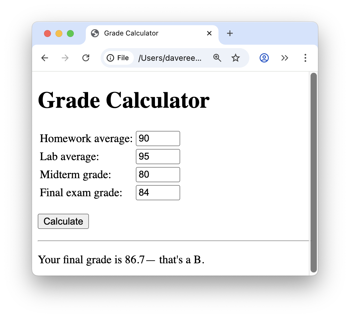 Grades Page Screenshot